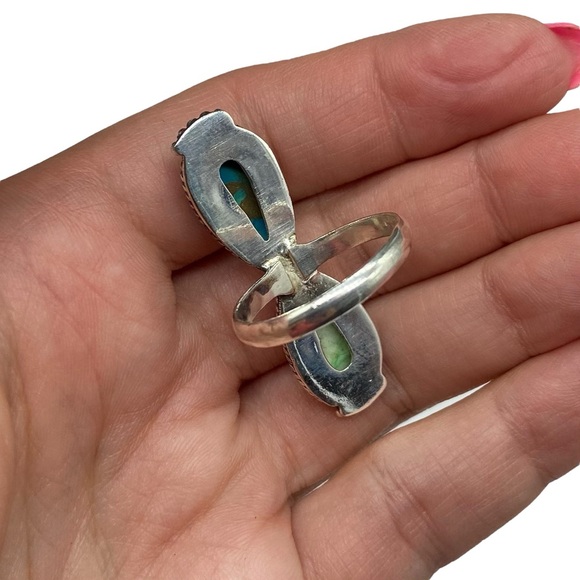 Peacock Dahlia Kingman Turquoise Ring Size 10.5 Solid 925 Sterling Silver Green - Picture 7 of 9